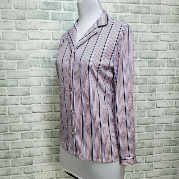 Vintage 70s Queen Casuals Womens M Striped Button Front Long Sleeve Blouse - Picture 4 of 8